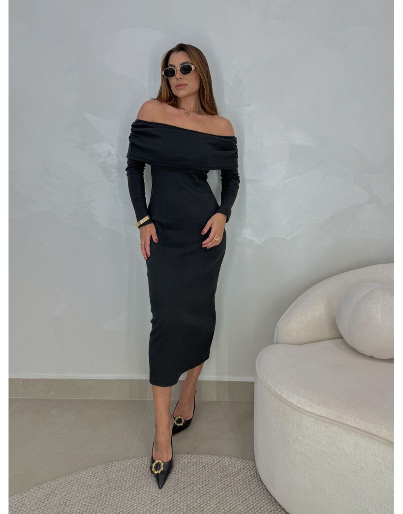 Vestido Canelado Ombro a Ombro Preto - Loja La Mina 