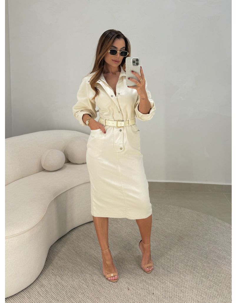 Vestido Manga Longa Celinne Areia - Loja La Mina 