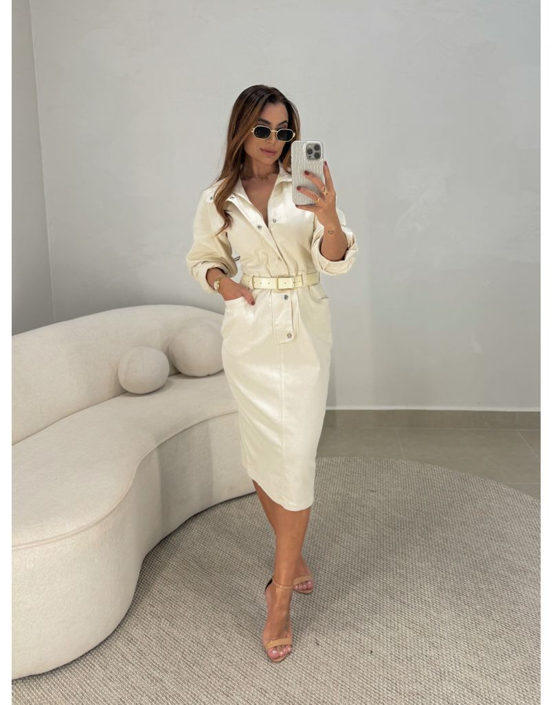 Vestido Manga Longa Celinne Areia