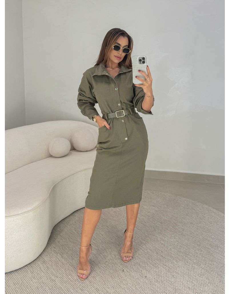 Vestido Manga Longa Celinne Militar - Loja La Mina 