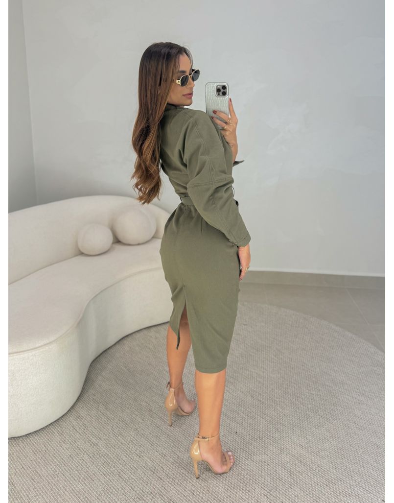 Vestido Manga Longa Celinne Militar