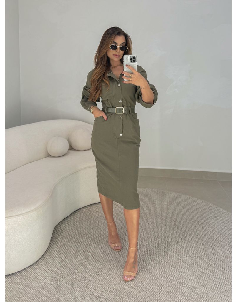Vestido Manga Longa Celinne Militar