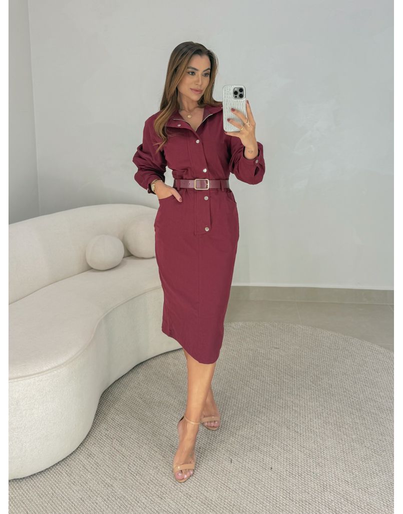Vestido Manga Longa Celinne Cereja - Loja La Mina 