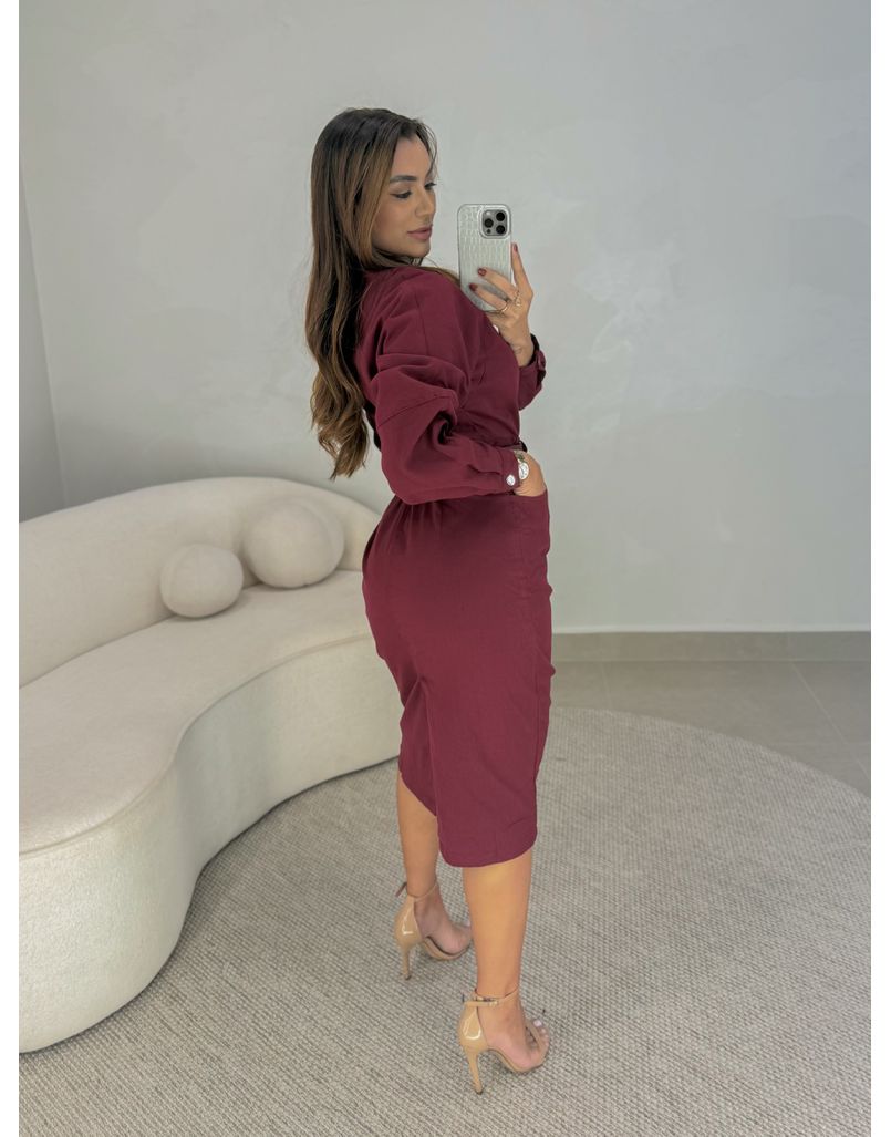 Vestido Manga Longa Celinne Cereja