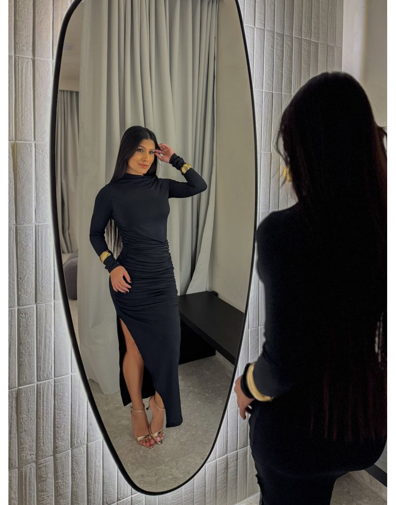 Vestido Suplex Manga Longa Preto - Loja La Mina 
