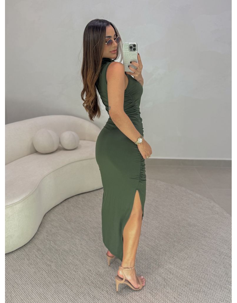 Vestido Midi Franzido Suplex Militar 