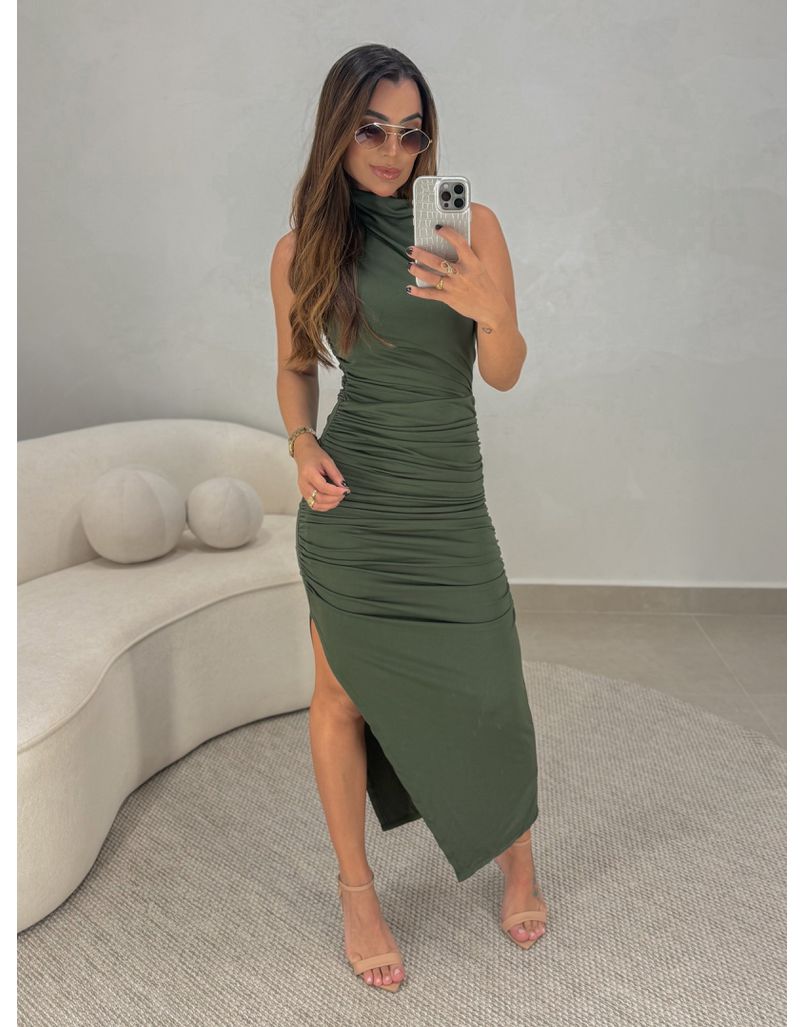Vestido Midi Franzido Suplex Militar 