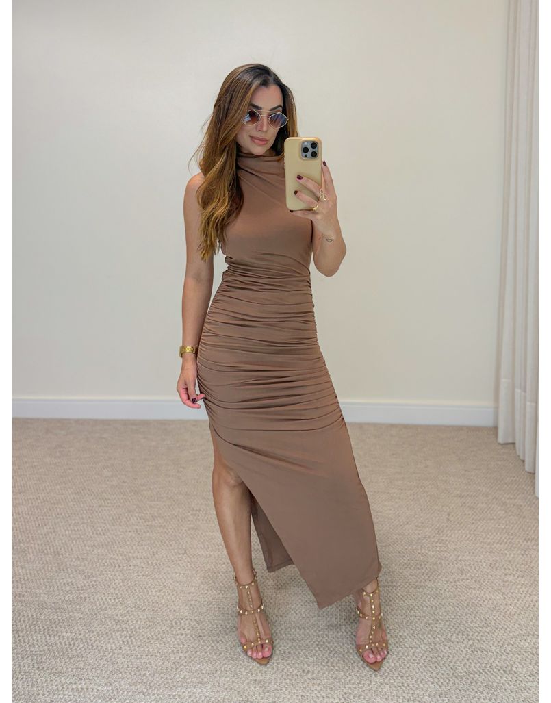 Vestido Midi Franzido Suplex Mocha Mouse