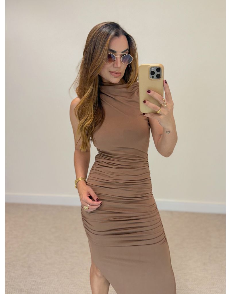 Vestido Midi Franzido Suplex Mocha Mouse
