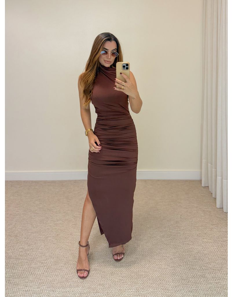 Vestido Midi Franzido Suplex Café