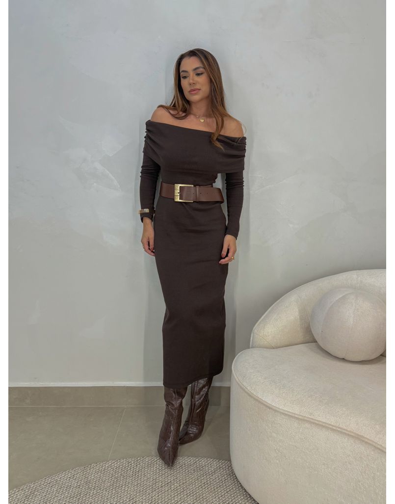 Vestido Canelado Ombro a Ombro Café - Loja La Mina 
