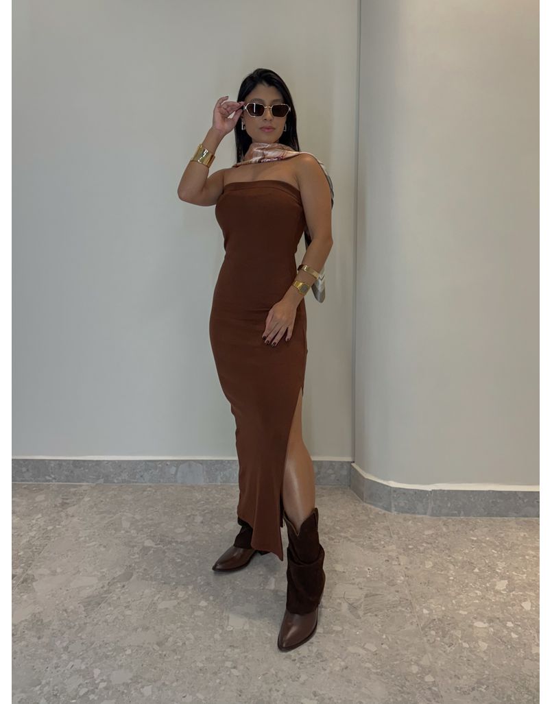 Vestido Liso Tomara Que Caia Café