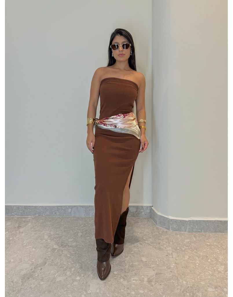 Vestido Liso Tomara Que Caia Café