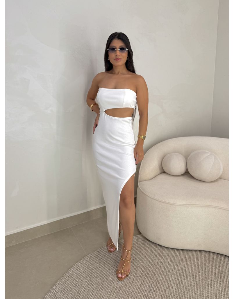 Vestido Canelado Iza Branco - Loja La Mina 