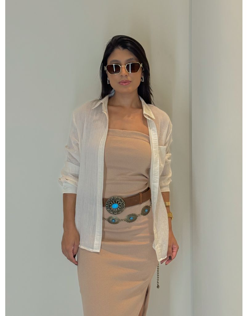 Camisa Viscolinho Areia - Loja La Mina 