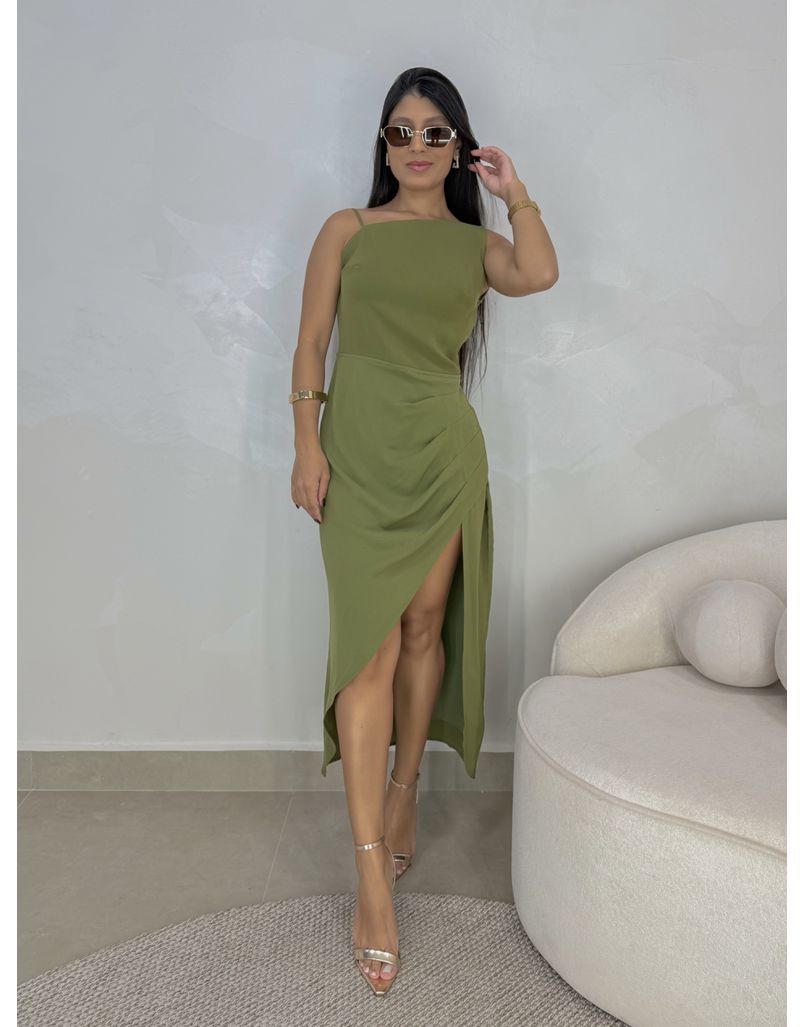 Vestido Midi Assimétrico Lena Verde - Loja La Mina 