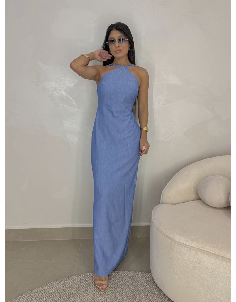 Vestido Frente Única Cintia Azul - Loja La Mina 