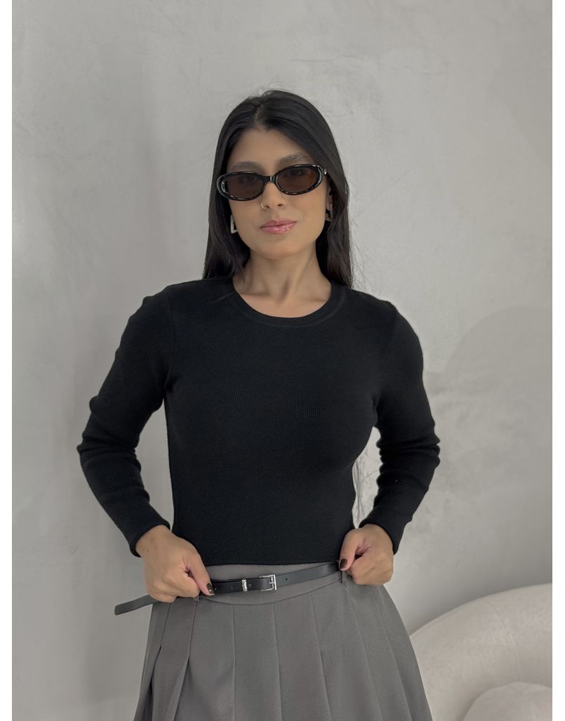Blusa Manga Longa Modal Preta - Loja La Mina 