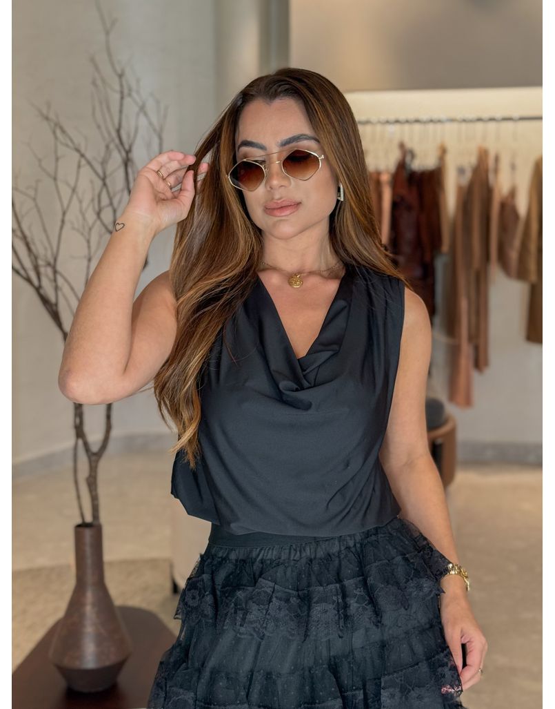 Blusa Gola Degage Preto - Loja La Mina 