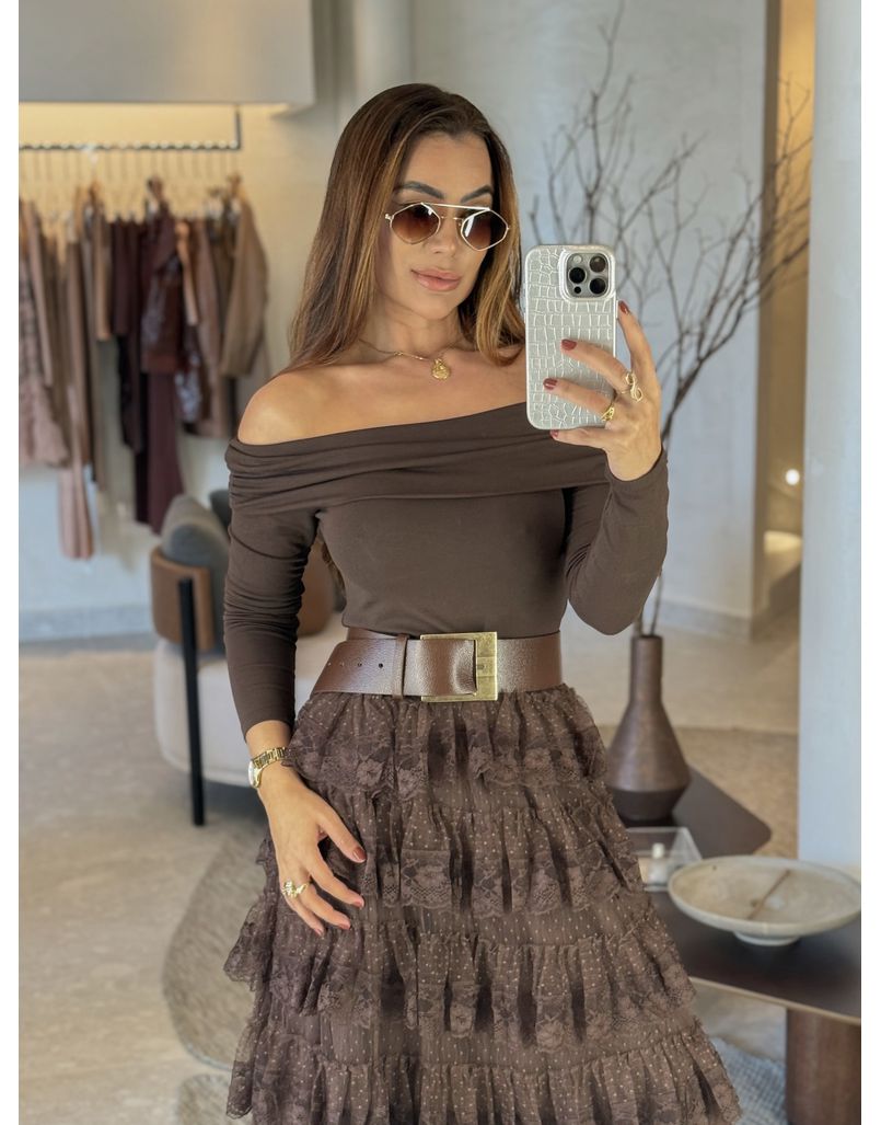 Blusa Ombro a Ombro Café - Loja La Mina 