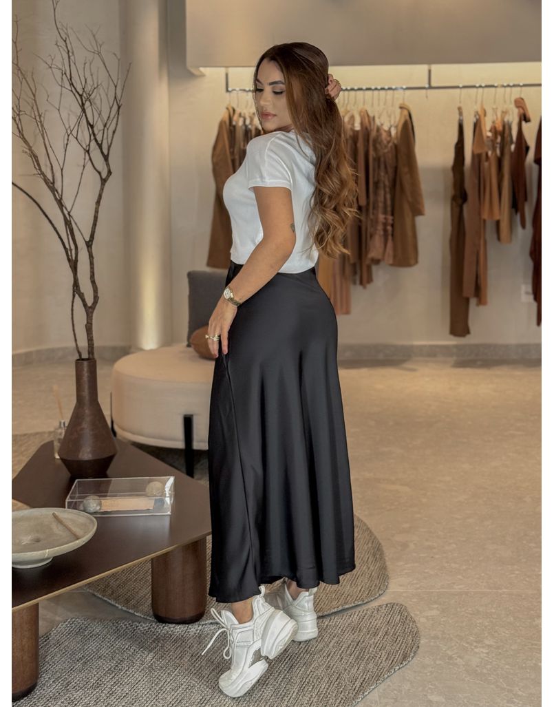 Saia Midi Cetim Lauane Preto