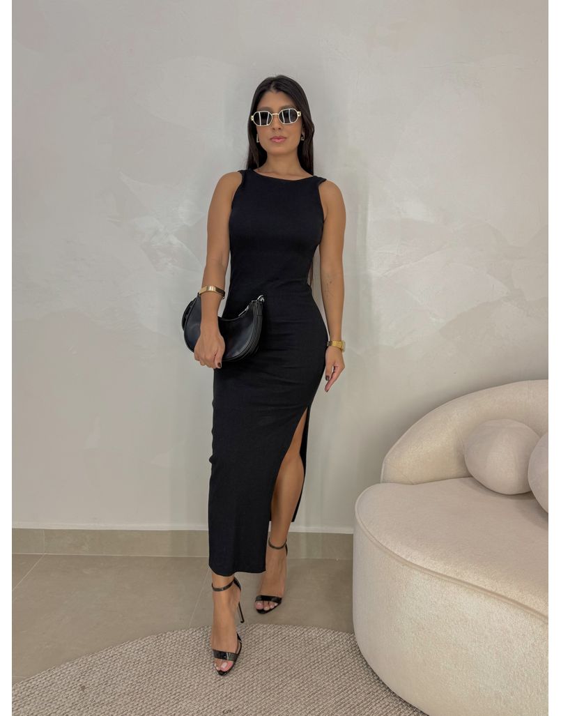 Vestido Canelado Havana Preto
