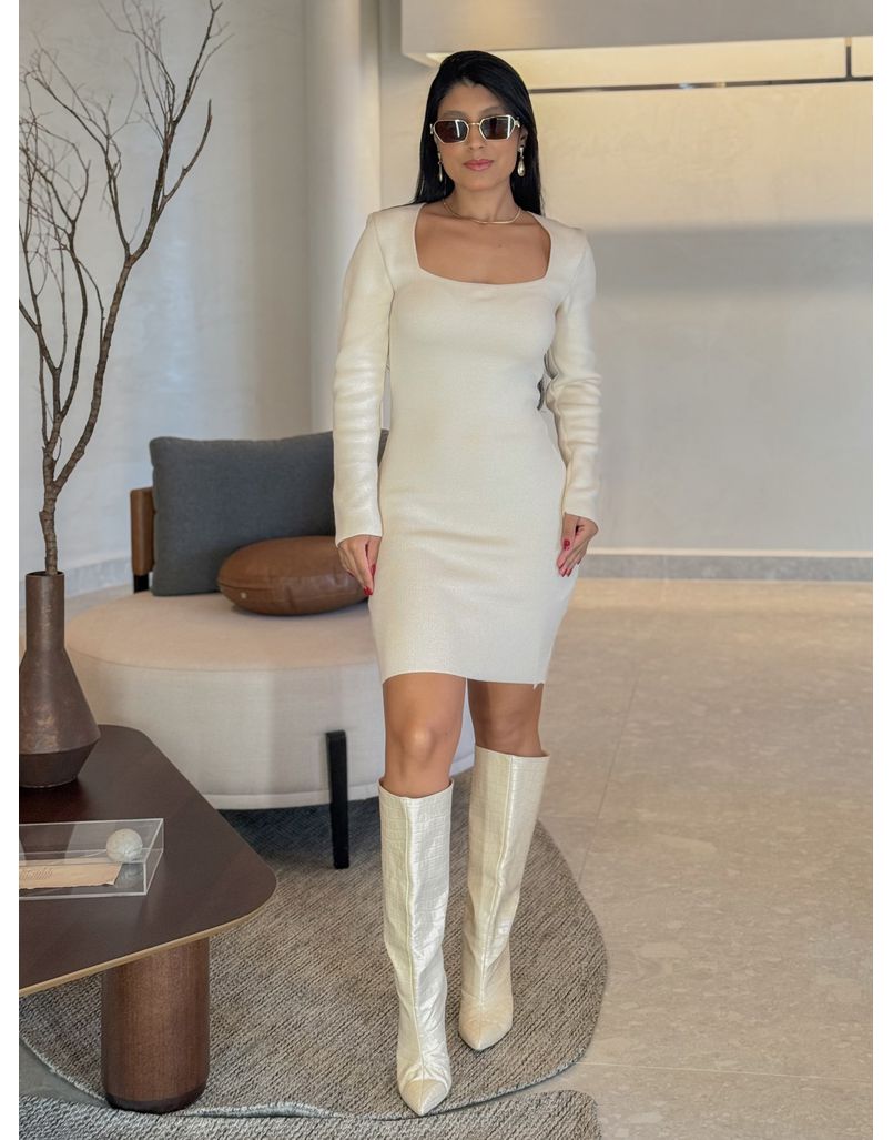Vestido Tricot Manga Longa Rute Creme - Loja La Mina 