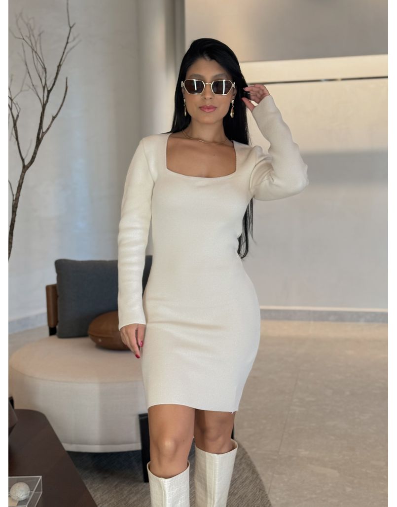 Vestido Tricot Manga Longa Rute Creme 