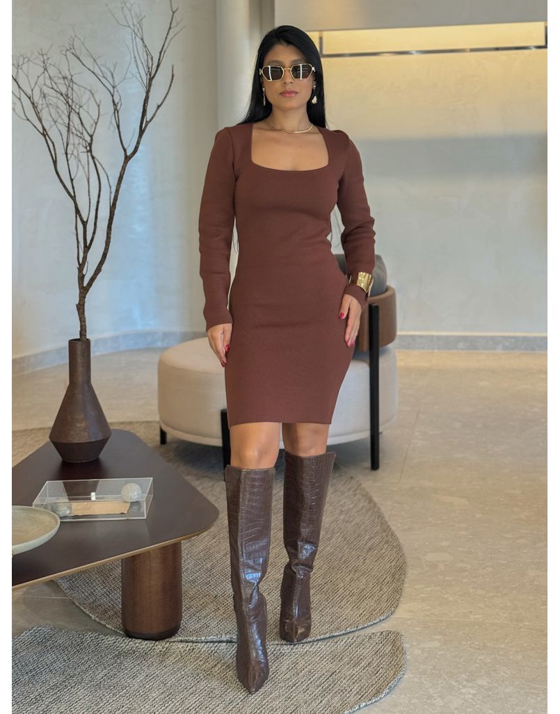 Vestido Tricot Manga Longa Rute Café - Loja La Mina 