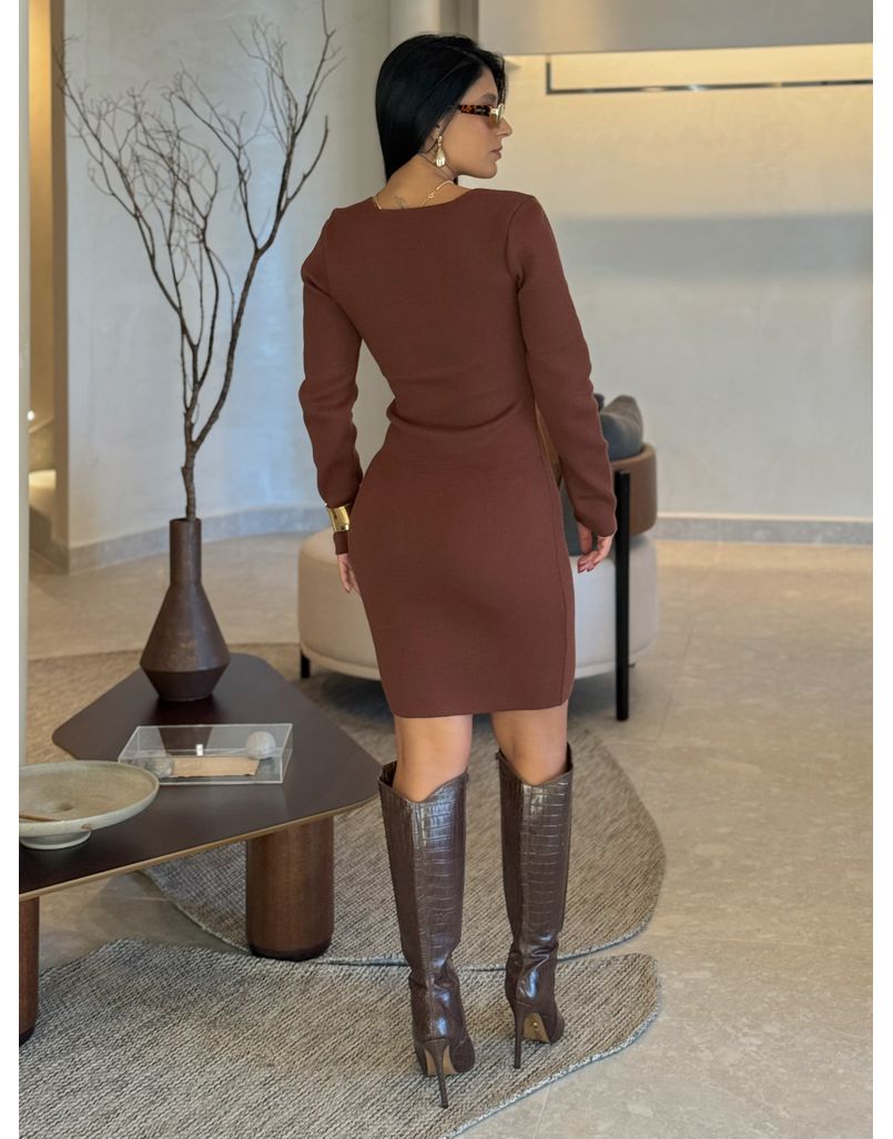 Vestido Tricot Manga Longa Rute Café 