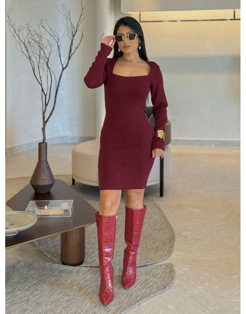 Vestido Tricot Manga Longa Rute Cereja - Loja La Mina 