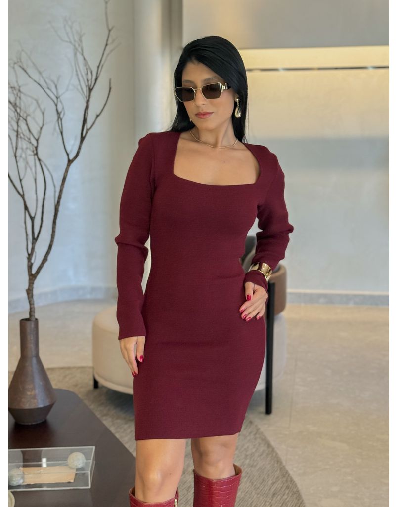 Vestido Tricot Manga Longa Rute Cereja 
