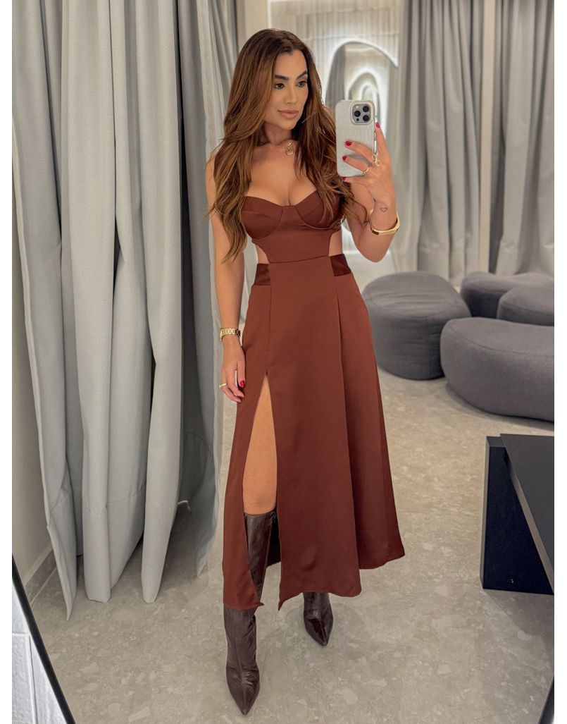 Vestido Alemanha Acetinado Café - Loja La Mina 