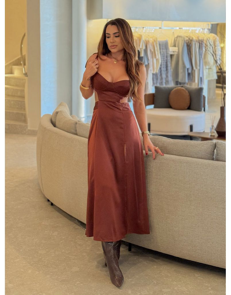Vestido Alemanha Acetinado Café 