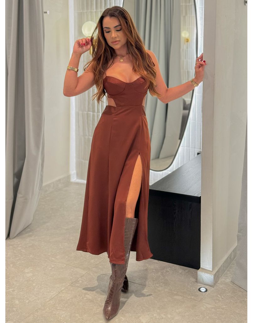 Vestido Alemanha Acetinado Café 