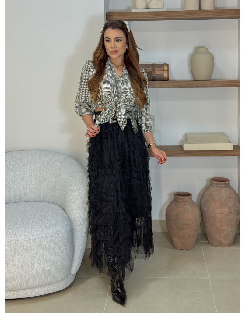 Saia Midi Tule Polônia Preta