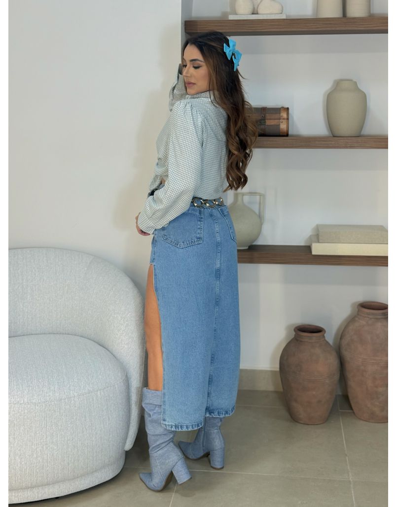 Saia Midi Fenda Jeans
