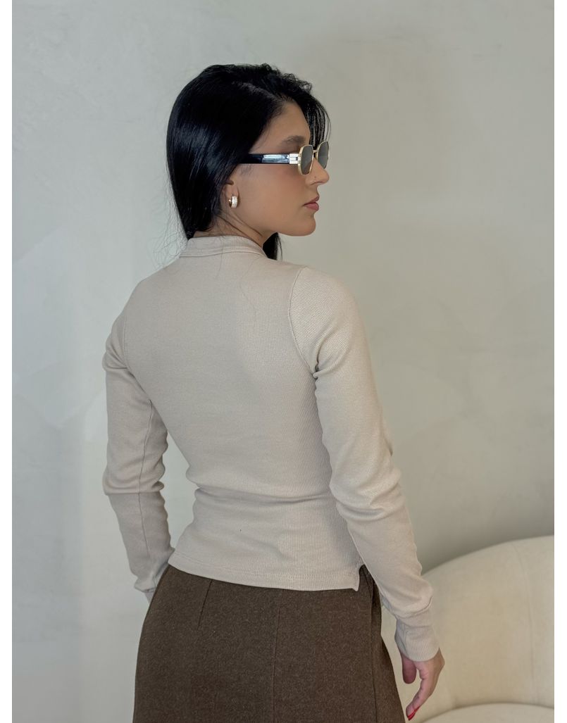Blusa Manga Longa Canelada Areia