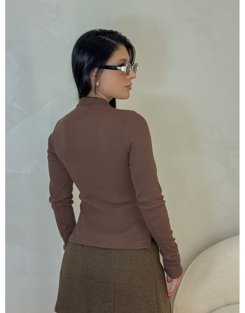 Blusa Manga Longa Canelada Café