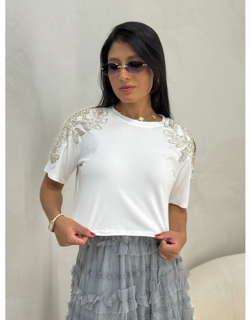 Blusa Bordada Strass Branco - Loja La Mina 