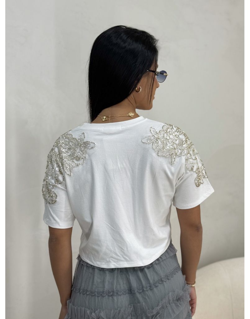 Blusa Bordada Strass Branco