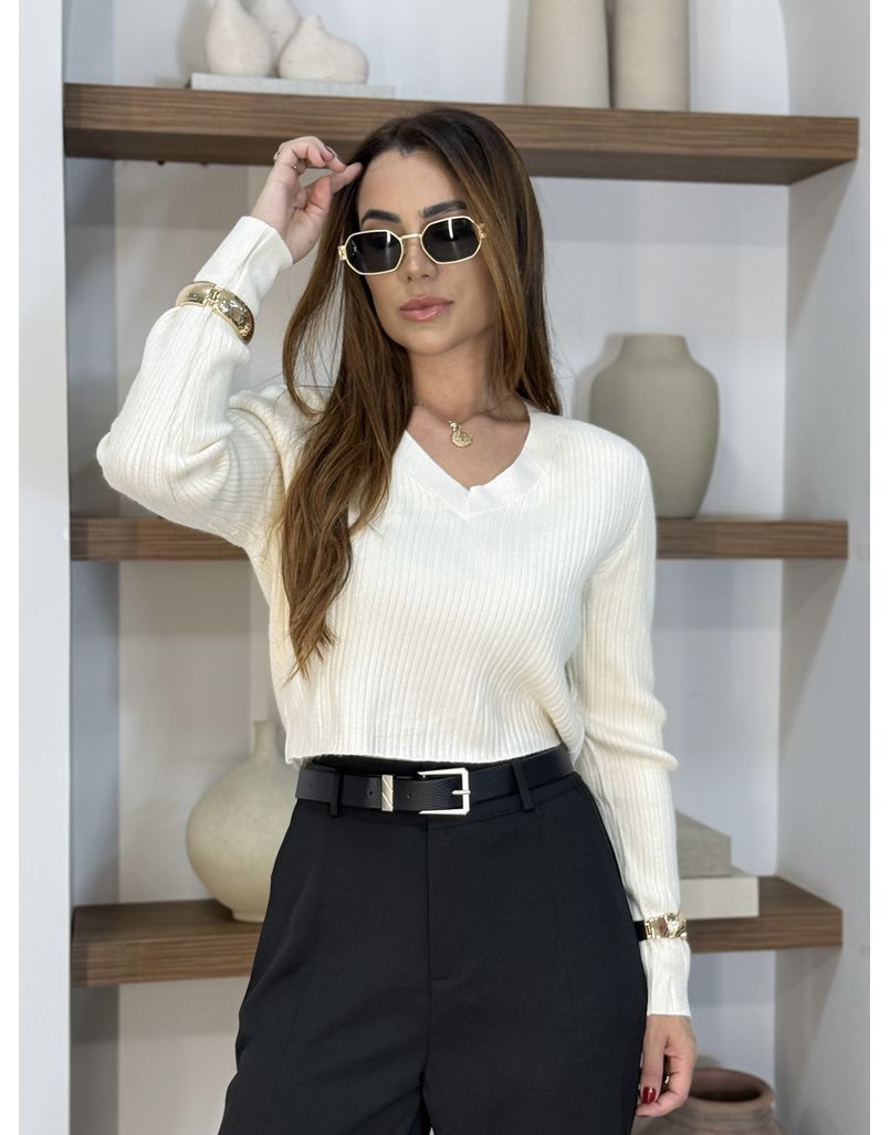 Blusa Tricot Rosana Creme - Loja La Mina 