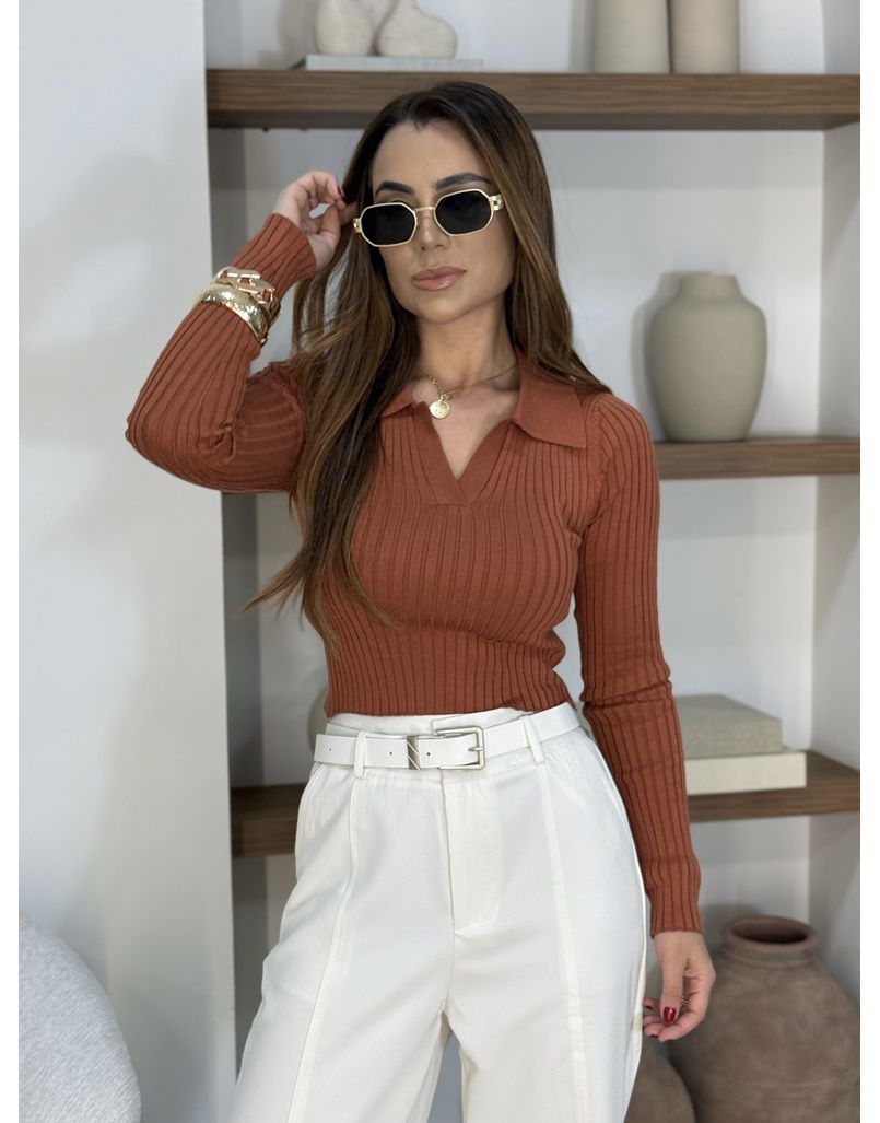 Blusa Tricot Gola Polo Telha