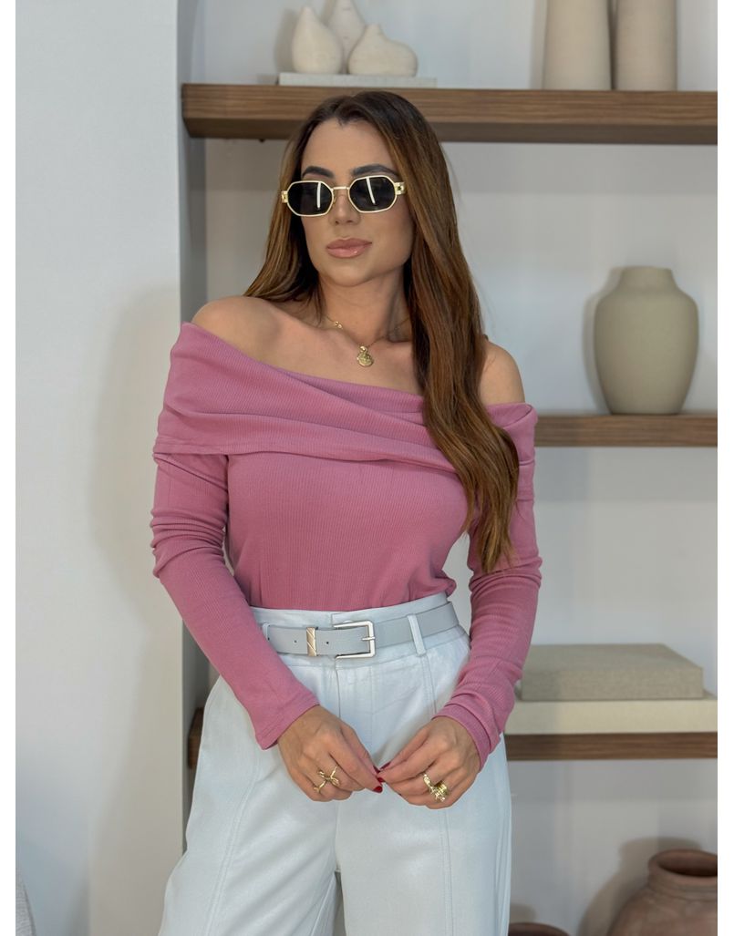 Blusa Ombro a Ombro Aveludada Rosa Queimado - Loja La Mina 