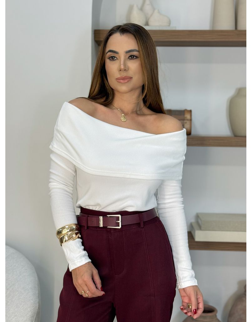 Blusa Ombro a Ombro Aveludada Branca - Loja La Mina 