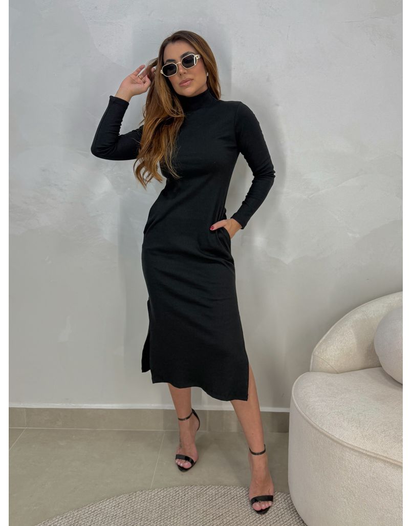 Vestido Canelado Madrid Preto - Loja La Mina 