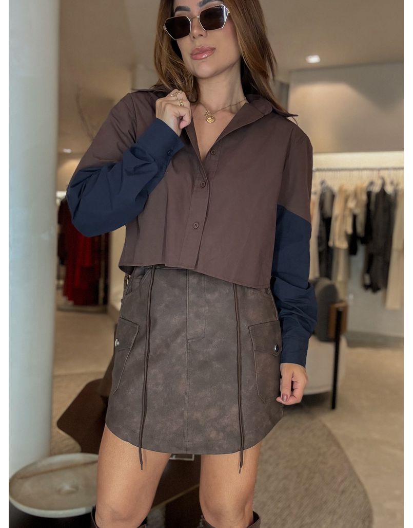 Camisa Tricoline Bicolor Café 