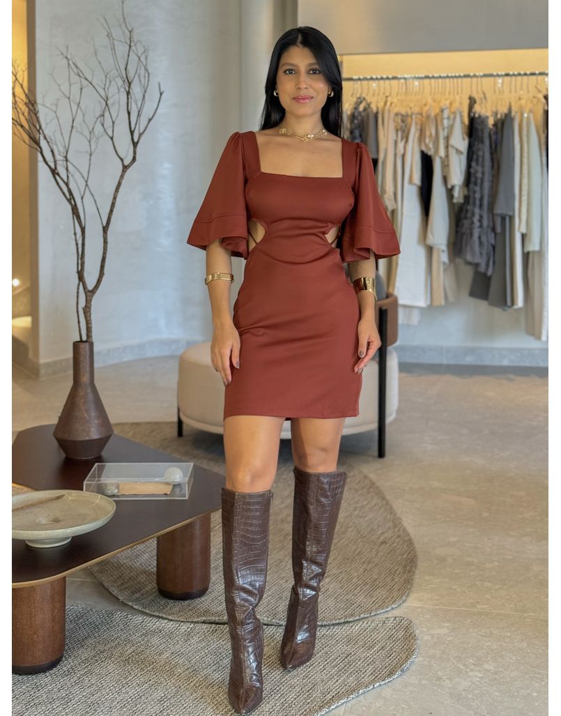 Vestido Manga Nanda Café - Loja La Mina 