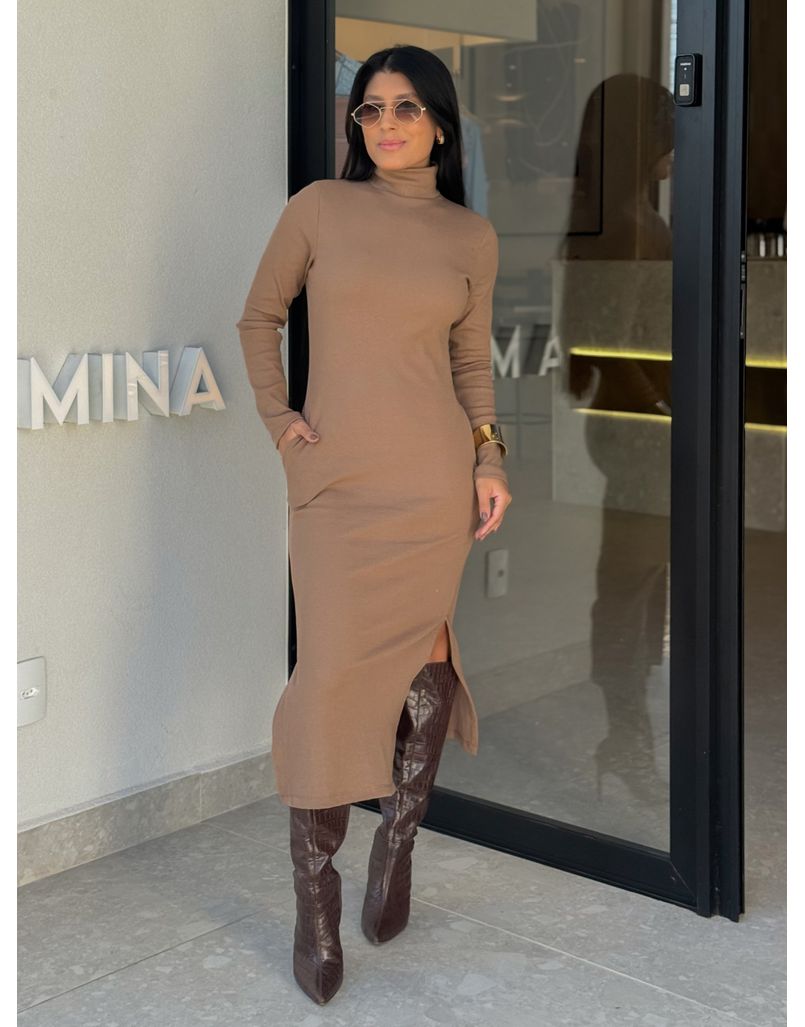 Vestido Canelado Madrid Marrom - Loja La Mina 