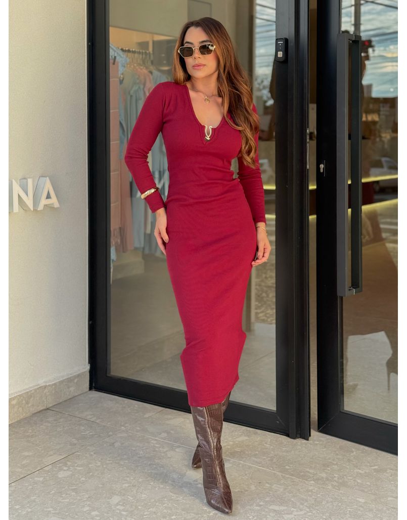 Vestido Canelado Loretta Cereja